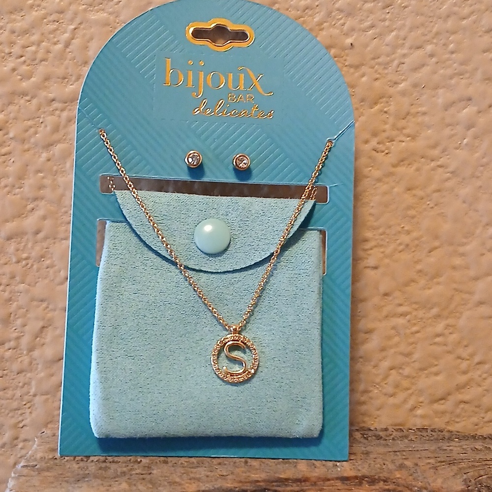Bijoux Bar Delicates Gold Tone Pave Initial Womens Glass 2-pc. Jewelry Set "S"